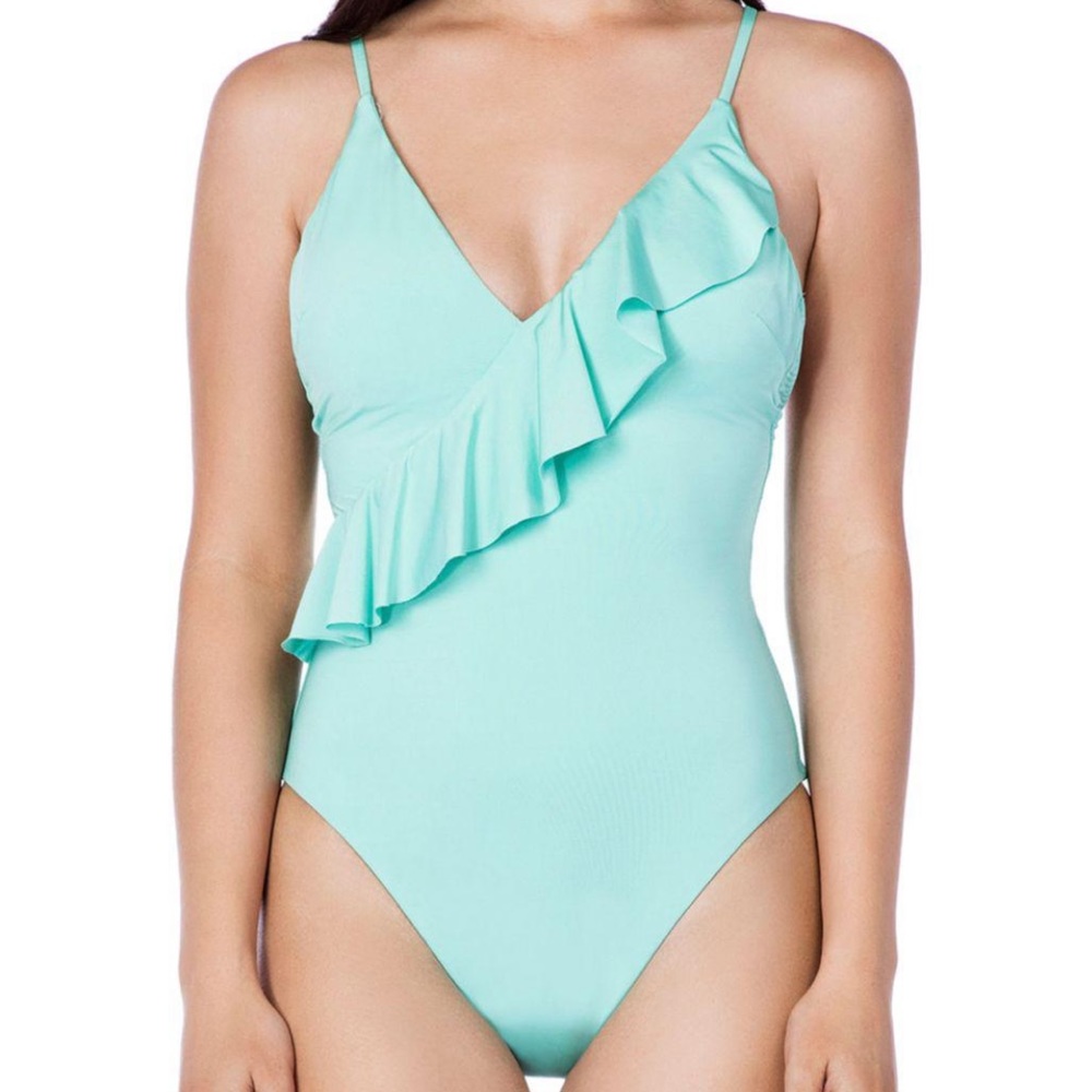10 TRINA TURK Key Solids Ruffle One Piece Swimsuit